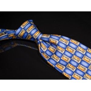 Robert Talbott Best of Class Silk Tie Blue Tan Geometric Men's Designer Necktie